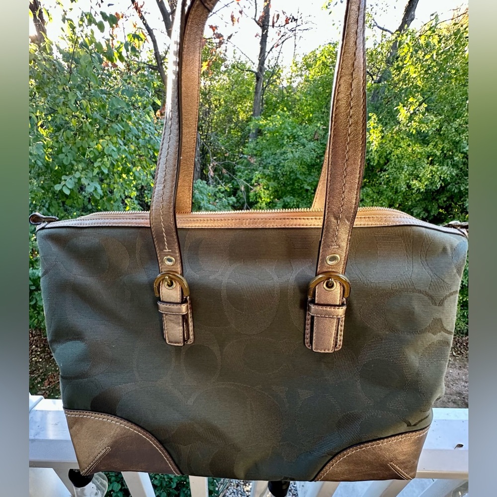 Coach Olive and Metallic Gold Tote Bag - Vintage